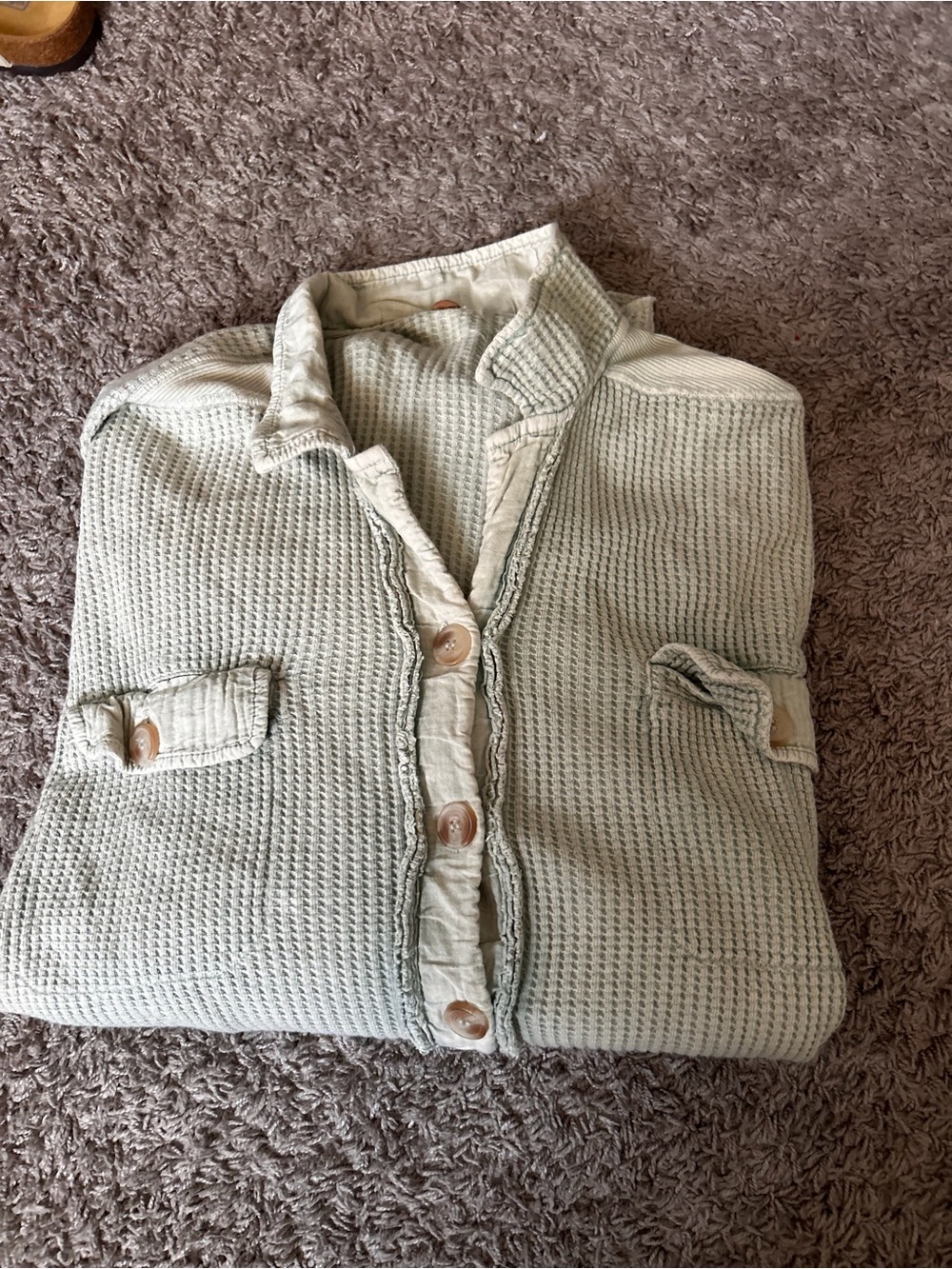 Free People Scout Jacket Waffle Button-Up Shirt Jacket in Light Sage - Picture 4 of 4